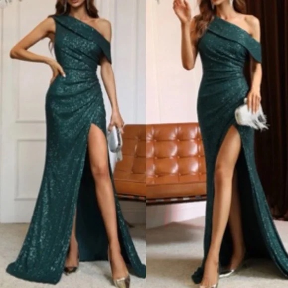 Off The Shoulder Red sexy party evening dress with slit main image 1